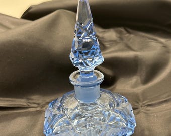 Sapphire Blue Bohemian, Czechoslovakian Perfume Bottle, Art Deco, Cut Glass, Gorgeous, 5” Tall, 3.5” Wide
