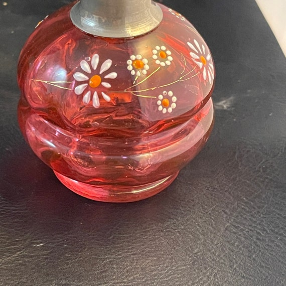 Antique Cranberry Glass Perfume Bottle with Hand … - image 2