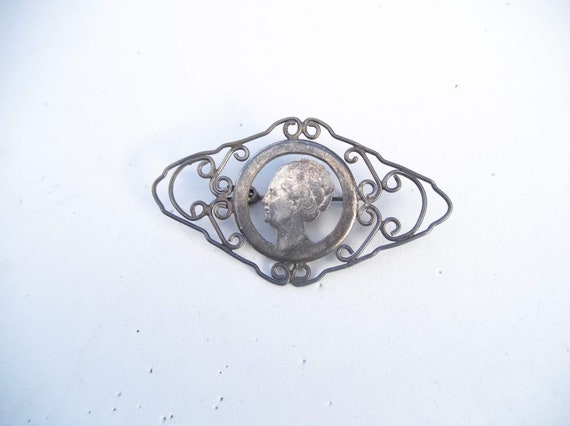 Sterling Silver Brooch, Center is a Cut Out Coin … - image 2