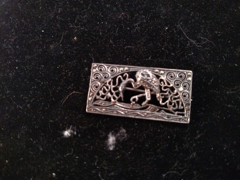 German Sterling Marcasite Brooch with Stork or Egret