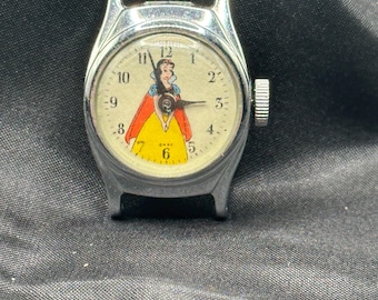Snow White Mechanical Watch, Mechanical, Wind Up, Works, By Timex, Chrome Plated, .75 Diameter Face