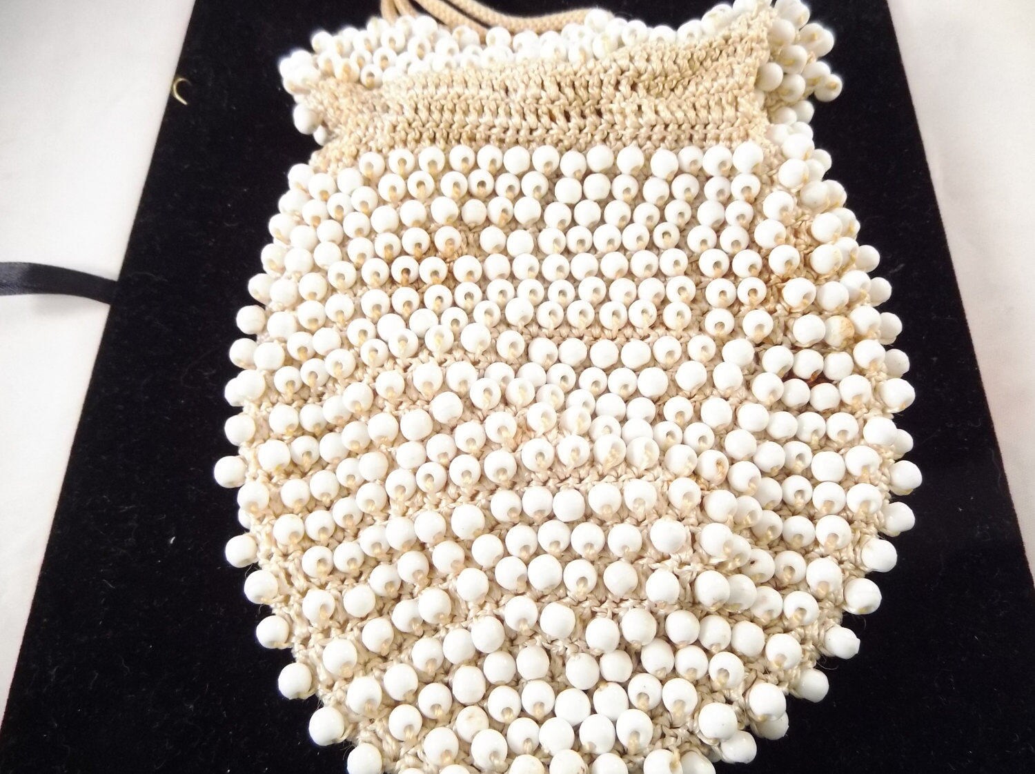 Beaded Reticule, White Beads, Crocheted, Some Staining - Etsy