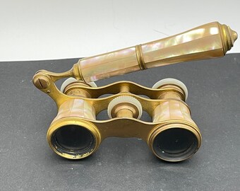 Mother of Pearl Opera Glasses, Mint. Condition, With Hinged Handle, Adjustable