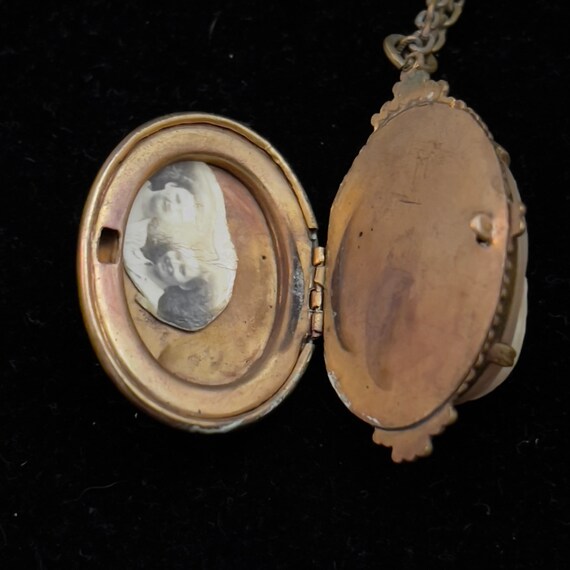 Shell Carved Cameo, Locket with Small Photo, Bras… - image 4