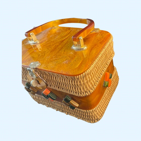 Wicker Basket Purse, Adele Handbags, Pearlized Lu… - image 5