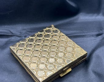 Volupté Square Mirrored Compact, Gold Tone Metal, Textured Covers, Puff Included, 2.5” Square