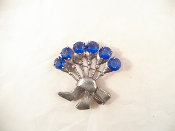 Blue Rhinestone Brooch Pendant, Bouquet, Has Unre… - image 2