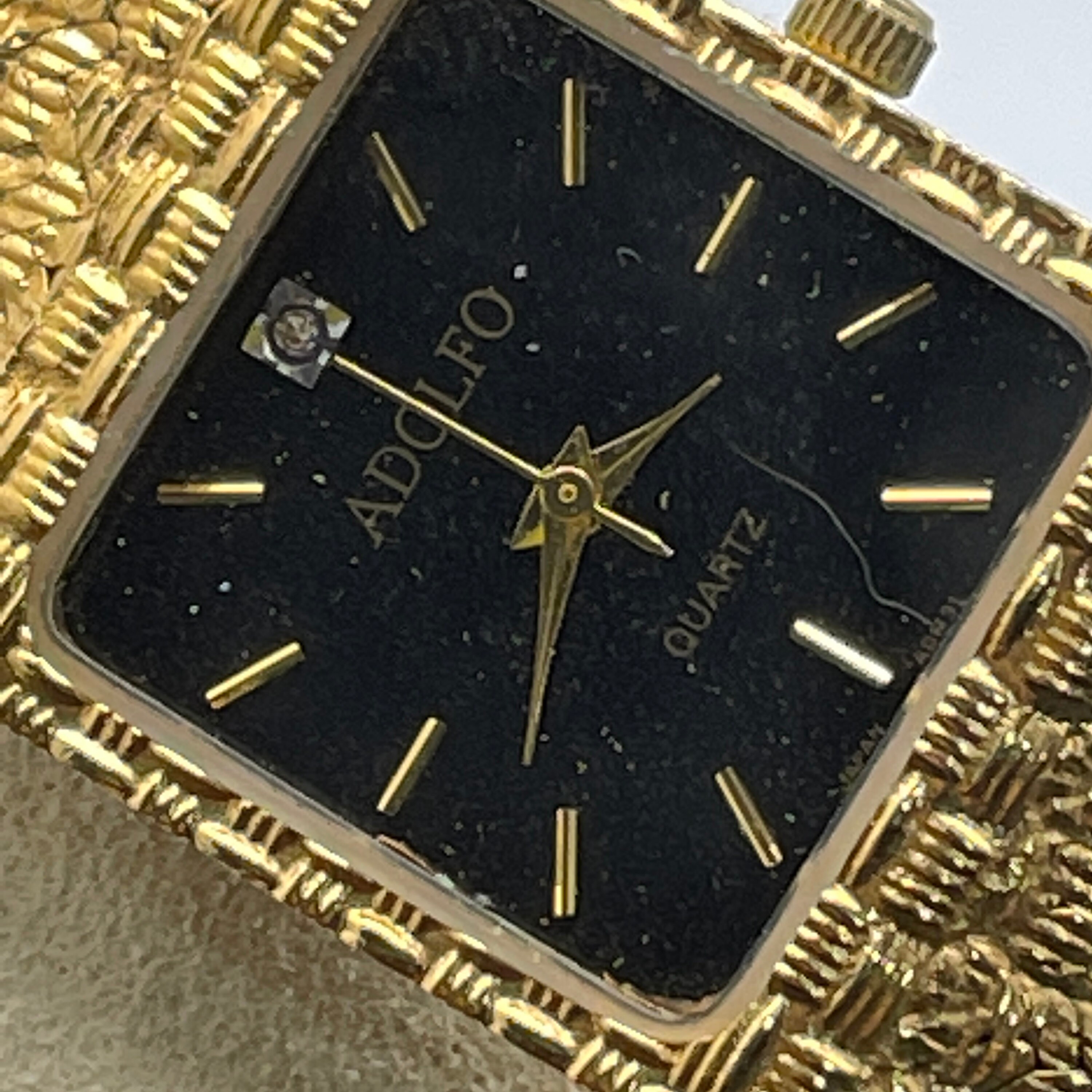 Ladies Adolfo Watch Gold Tone Stainless Steel Black Face Basketweave Strap New Battery Works Fine Seconds Hand No Numbers Etsy