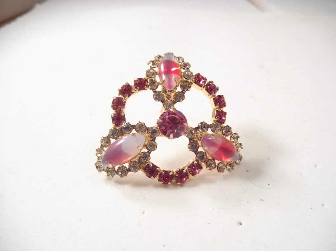 Shades of Pink Brooch, Triangle Shaped, Pink and Clear Rhinestones With ...