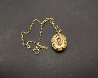 Whiting and Davis Pendant, Oval Locket, Portrait of Woman on