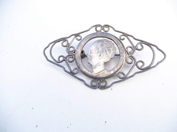 Sterling Silver Brooch, Center is a Cut Out Coin … - image 1