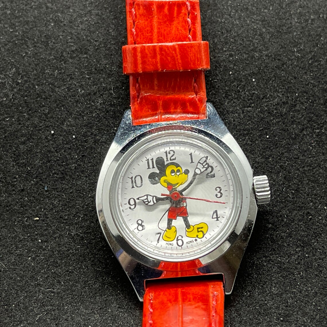 Mickey Mouse Mechanical Watch Made in Hong Kong Red Leather Etsy