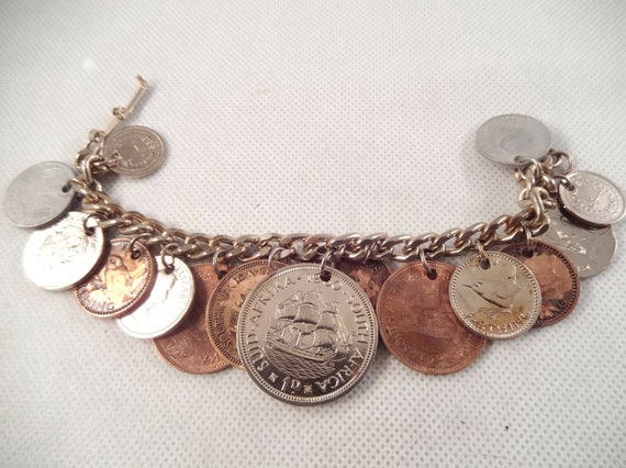 Drilled Coin Bracelet, Variety of Countries, Most… - image 1