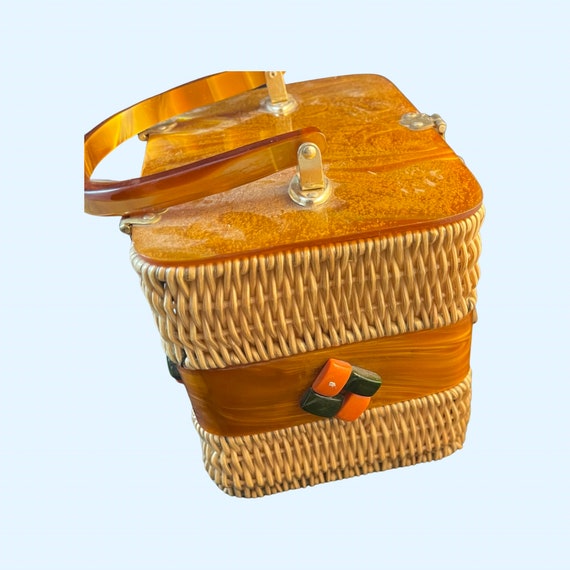 Wicker Basket Purse, Adele Handbags, Pearlized Lu… - image 2