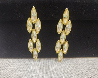 Swarovski Long Clip On Earrings, Clear Rhinestones, Gold Tone Metal, Hallmarked