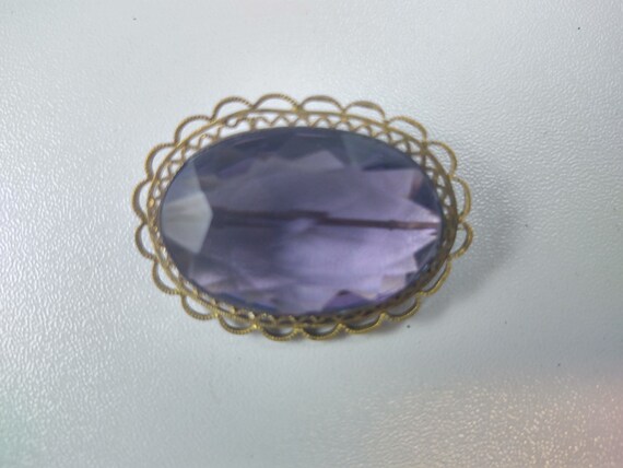 Victorian Brooch with Large Glass Faceted Cabocho… - image 4