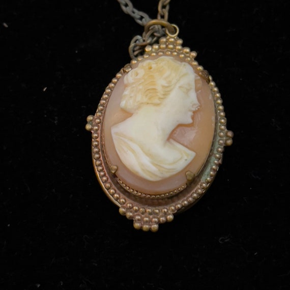 Shell Carved Cameo, Locket with Small Photo, Bras… - image 2