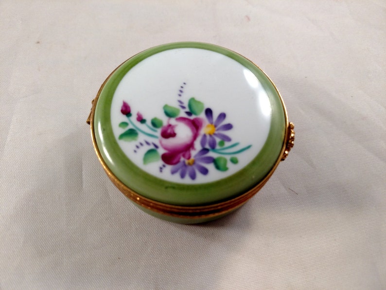 Limoges France Trinket Box Round Hinged Hand Painted Etsy