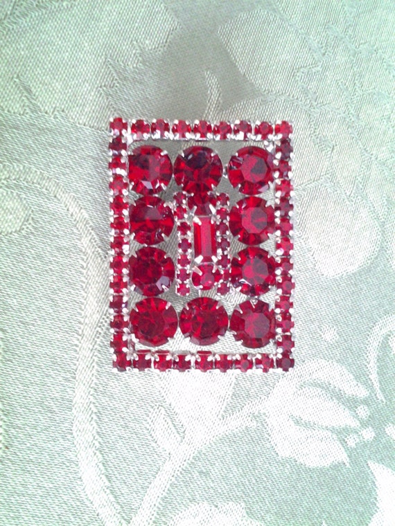 Kramer Red Rhinestone Rectangle, Stunning - image 1