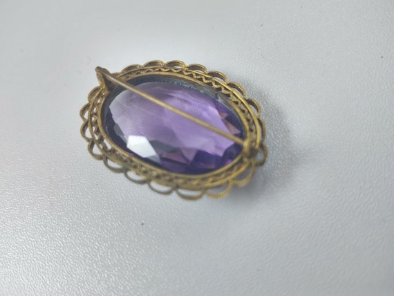 Victorian Brooch with Large Glass Faceted Cabocho… - image 5