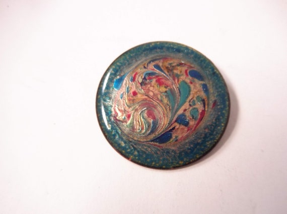 Enamel Brooch, Colorful, Round, Peacock Colors, U… - image 2