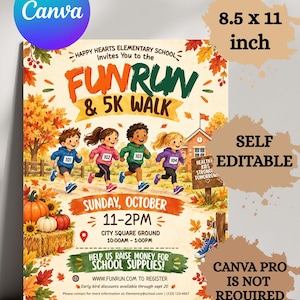 秋のファンランチラシテンプレート：5km/10kmレース、感謝祭募金イベント（Canvaダウンロード）