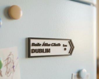 Custom Irish Road Sign Magnet | Bilingual Gaelic Destination (3D Printed)