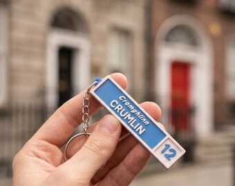 Custom Dublin Street Sign Keychain, Personalized Irish Gaelic Souvenir (3D Printed)