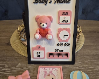 Custom 3D Nursery Name Sign | Newborn Tracker Keepsake | Personalized Baby Shower Gift