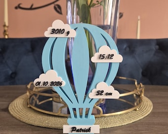 Personalized Hot Air Balloon Birth Announcement | 3D Printed Nursery Sign, Custom Name, Date, Weight