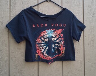 Badr Vogu Crop Top Oakland Blues Crust Doom Metal Black Shirt DIY Raw Edge XS/S