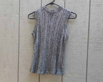 Nelly De Grab Top / Vtg 60s / Silver Lame / S/M / Loose Knit / Shimmery / High Neck / Stretchy