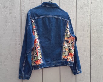 Vtg Meoshe Sport Denim Jacket Vegetable Garden Farmers Market 90s Blue Jean Men's M/L