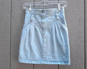 Vtg 90s Rainbow Creek Denim Jean Skirt Girls 10 / 25" Waist / Pleated + Pockets