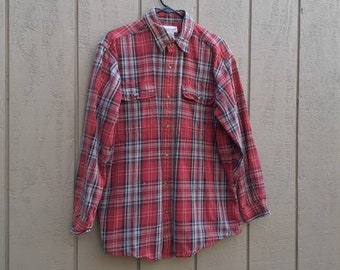 Carhartt Plaid Flannel / Distressed Workwear / Large