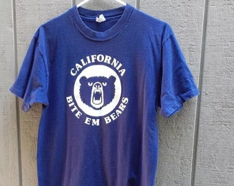 Vtg UC Berkeley Dental Alumni Bite Em Bears Shirt Cal Dentist Made in USA University of California Cal Large Medium Blue Yellow