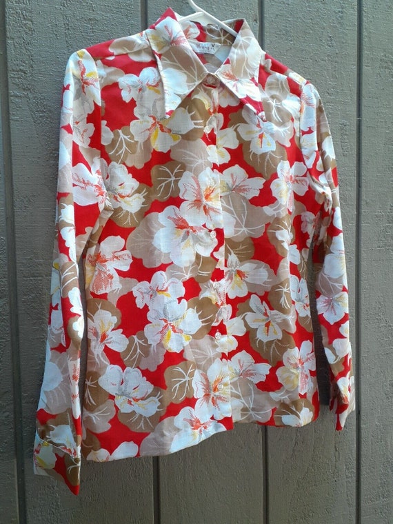 Vtg 70s Wrangler Hawaiian Shirt Tropical Floral I… - image 2