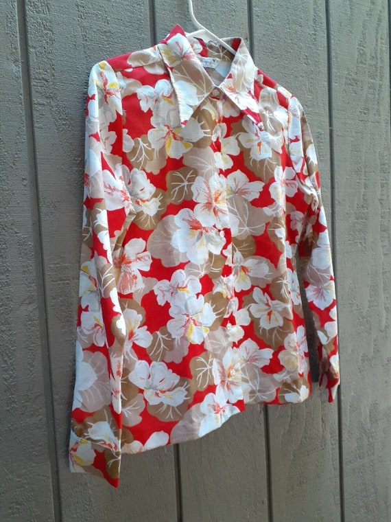 Vtg 70s Wrangler Hawaiian Shirt Tropical Floral I… - image 3