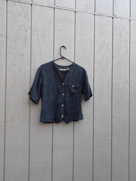 90s Silk Button Up / Minimalist / Semi Sheer Black