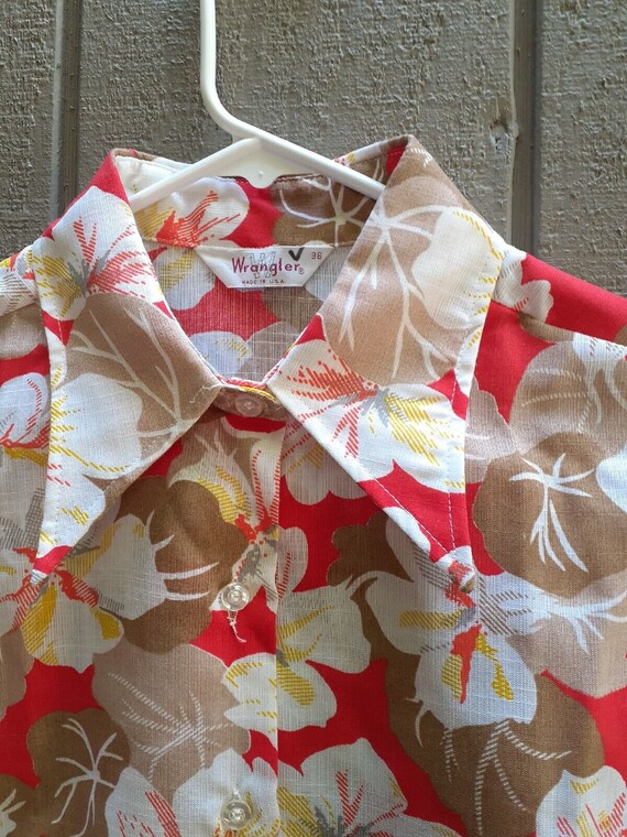 Vtg 70s Wrangler Hawaiian Shirt Tropical Floral I… - image 5