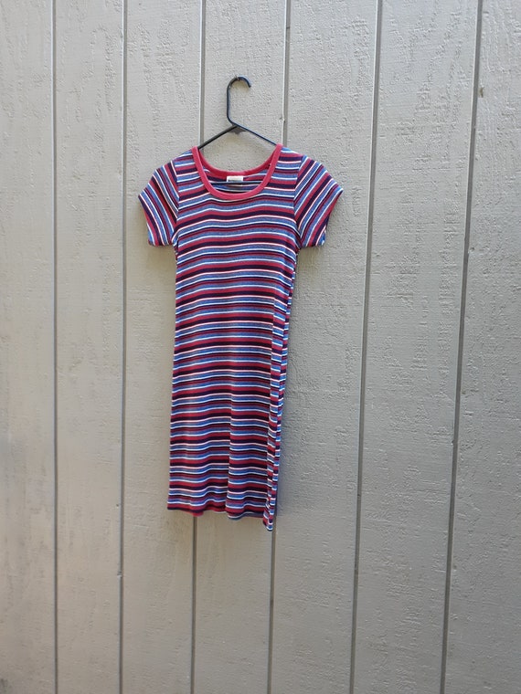 90s Ribbed Dress / Striped / Skater Mini / Stretc… - image 1