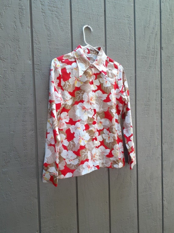 Vtg 70s Wrangler Hawaiian Shirt Tropical Floral I… - image 1