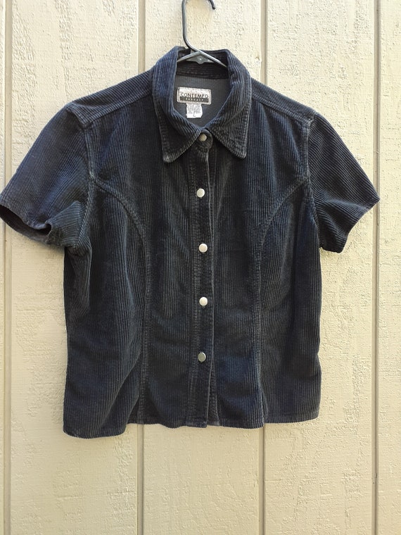 Contempo Casuals Vtg 90s Corduroy Button Top Slig… - image 2