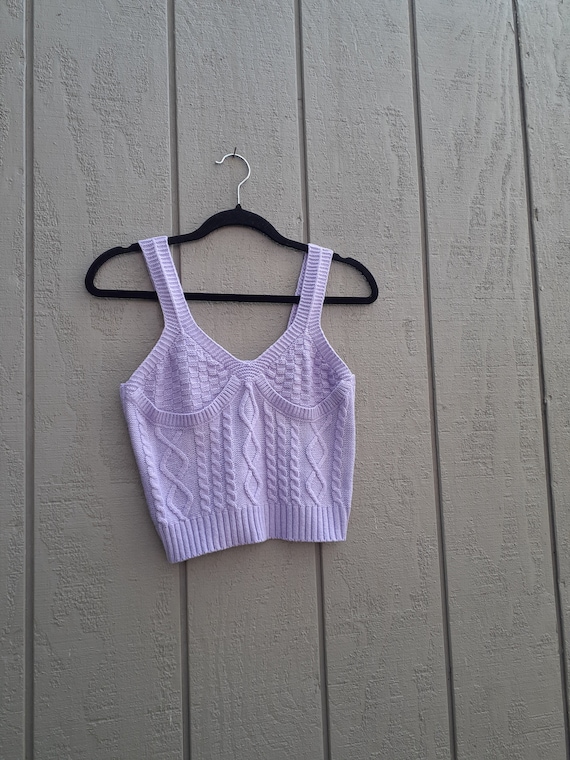 Crochet Lilac Cami Crop Top Tank Purple Knit Busti