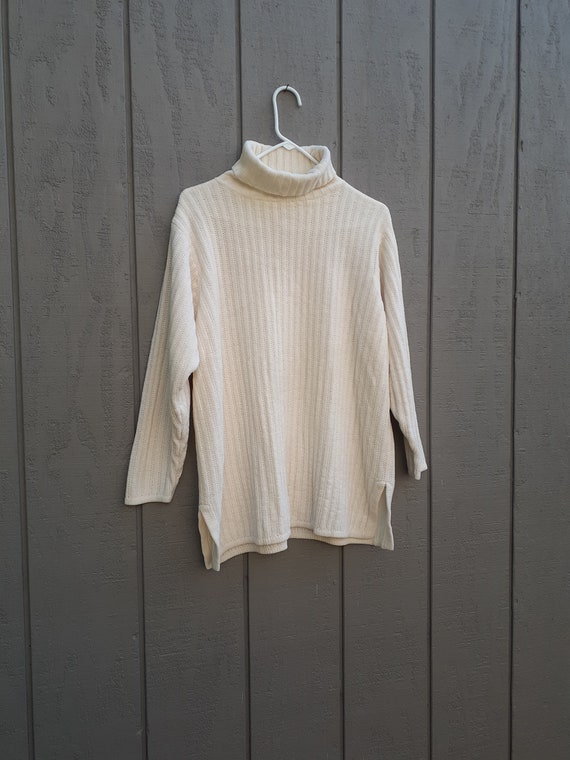 Vtg 90s Express Tricot Cream Sweater Chenille Turt