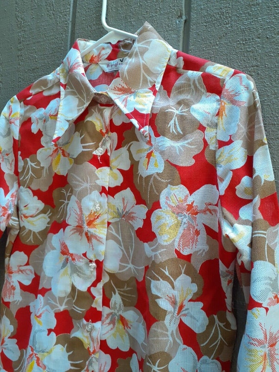 Vtg 70s Wrangler Hawaiian Shirt Tropical Floral I… - image 4
