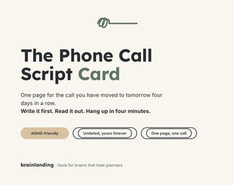 ADHD Phone Call Script, Printable Phone Anxiety Worksheet, Call Script Template for Adults, Phone Avoidance PDF