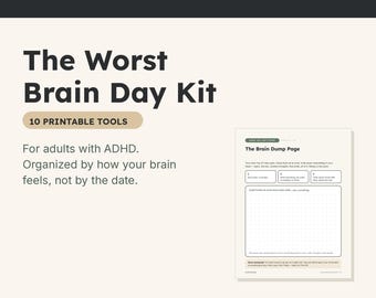 ADHD Printable Kit for Adults, 10 One-Page Tools, Undated Planner Alternative, Brain Dump & Dopamine Menu, Executive Function PDF
