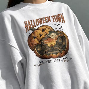 Vintage-Inspired Halloween Town Sweatshirt, Distressed Jack-O-Lantern Art, Soft Fleece Interior