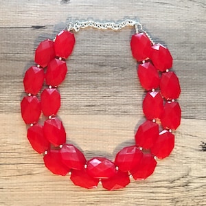 Cherry Red chunky Necklace, bright red jewelry set, big beaded chunky red statement necklace and earrings, crimson red necklace